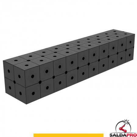 Blocco di collegamento 1000x200x200mm per tavoli saldatura GPPH SteelPlus, spessore 12mm fori 16mm griglia diagonale