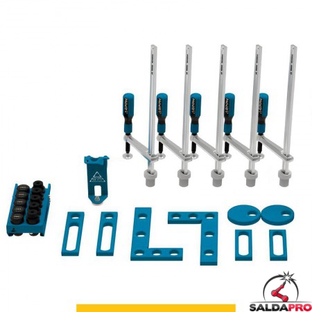 Set di accessori di serraggio 25 pezzi per tavoli saldatura SteelPlus GPPH, fori 16mm