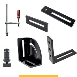 Set di accessori di serraggio 34 pezzi per tavoli saldatura SteelPlus GPPH, fori 16mm