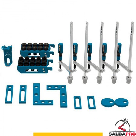 Set di accessori di serraggio 36 pezzi per tavoli saldatura SteelPlus GPPH, fori 16mm