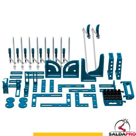 Set di accessori di serraggio 64 pezzi per tavoli saldatura SteelPlus GPPH, fori 16mm