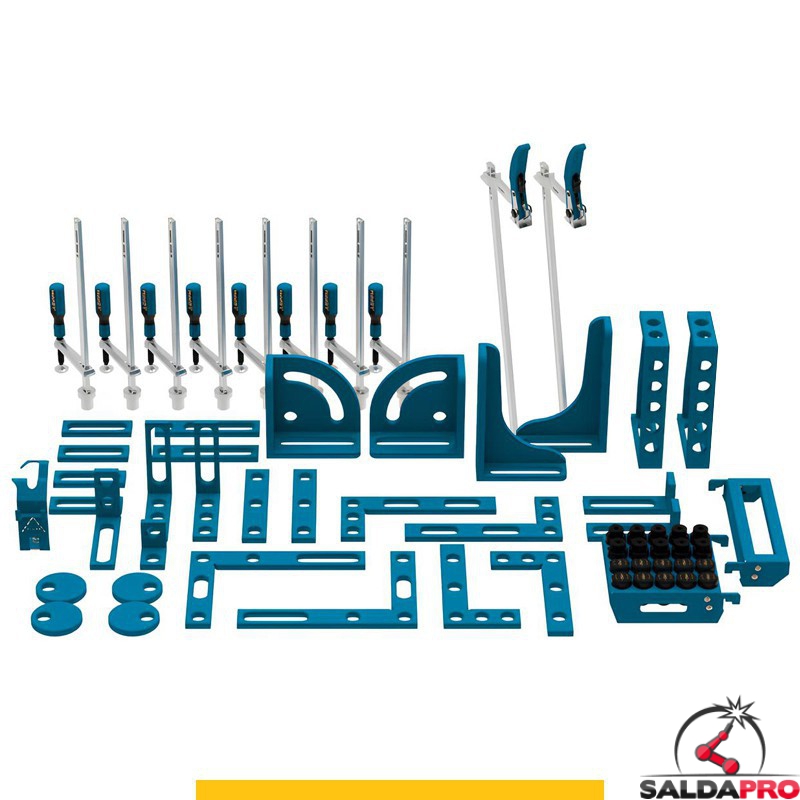 Set di accessori di serraggio 64 pezzi per tavoli saldatura SteelPlus GPPH, fori 16mm Set di accessori di serraggio 64 pezzi per tavoli saldatura SteelPlus GPPH, fori 16mm