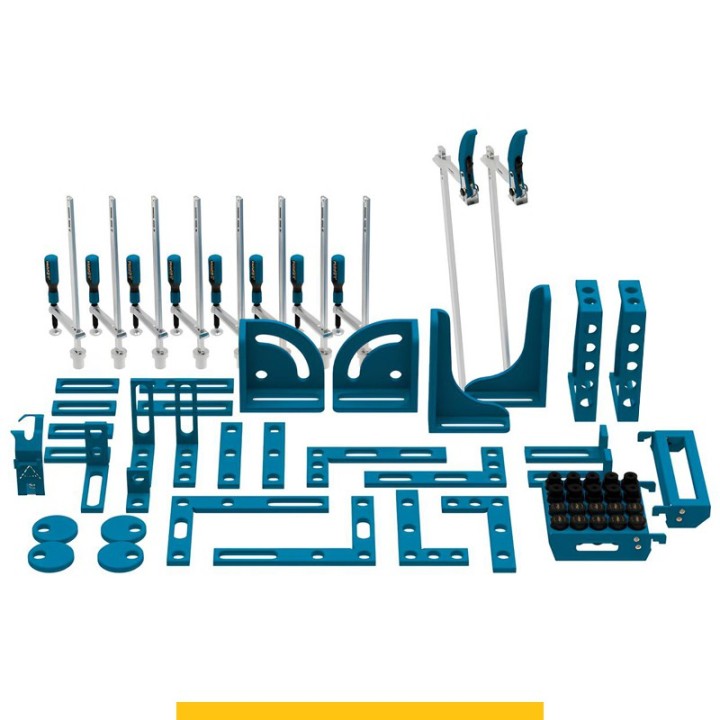 Set di accessori di serraggio 64 pezzi per tavoli saldatura SteelPlus GPPH, fori 16mm