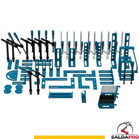 Set di accessori di serraggio 84 pezzi per tavoli saldatura SteelPlus GPPH, fori 16mm
