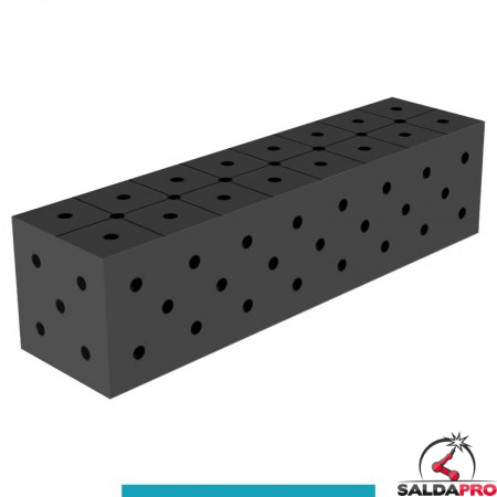 Blocco di collegamento 800x200x200mm per tavoli saldatura GPPH SteelEco, spessore 8mm fori 16mm griglia diagonale