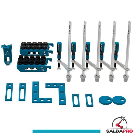Set 36 accessori di serraggio per tavoli saldatura SteelEco GPPH, fori 16mm