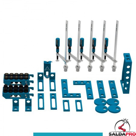Set 45 accessori di serraggio per tavoli saldatura SteelEco GPPH, fori 16mm