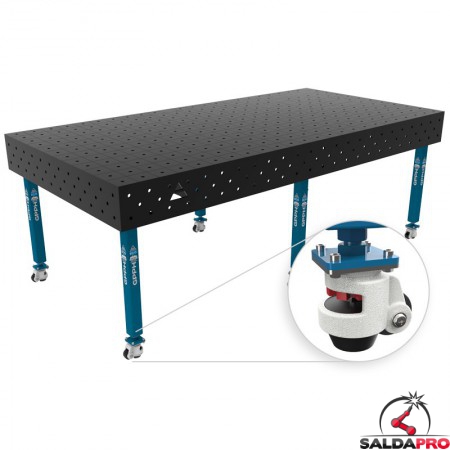Banco per saldatura con ruote SteelEco GPPH 2,4x1,2mt spessore 8mm, fori 16mm