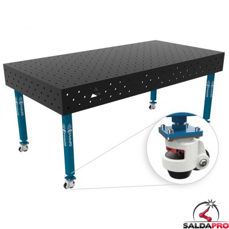 Banco per saldatura con ruote SteelEco GPPH 2x1mt spessore 8mm, fori 16mm