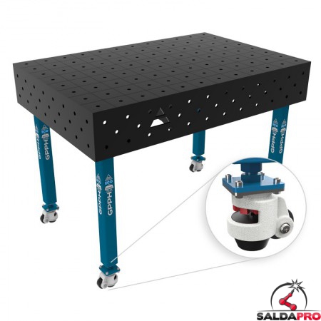 Banco per saldatura con ruote SteelEco GPPH 1,2x0,8mt spessore 8mm, fori 16mm