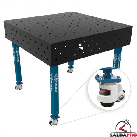 Banco per saldatura con ruote SteelEco GPPH 1x1mt spessore 8mm, fori 16mm