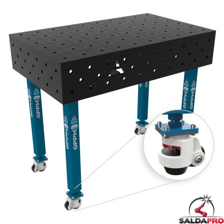 Banco per saldatura con ruote SteelEco GPPH 1x0,6mt spessore 8mm, fori 16mm