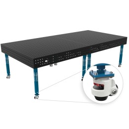 Banco per saldatura con ruote SteelEco GPPH 3x1,48mt spessore 8mm, fori 16mm in griglia 50x50mm