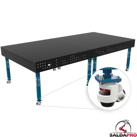 Banco per saldatura con ruote SteelEco GPPH 3x1,48mt spessore 8mm, fori 16mm in griglia 50x50mm