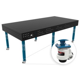 Banco per saldatura con ruote SteelEco GPPH 2,4x1,2mt spessore 8mm, fori 16mm in griglia 50x50mm