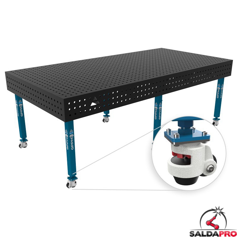Banco per saldatura con ruote SteelEco GPPH 2,4x1,2mt spessore 8mm, fori 16mm in griglia 50x50mm Banco per saldatura con ruote SteelEco GPPH 2,4x1,2mt spessore 8mm, fori 16mm in griglia 50x50mm