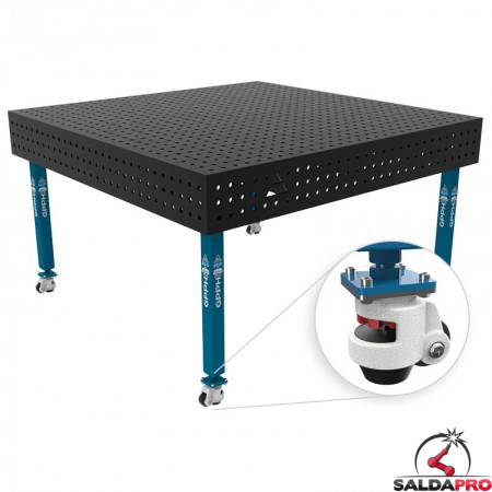 Banco per saldatura con ruote SteelEco GPPH 1,5x1,48mt spessore 8mm, fori 16mm in griglia 50x50mm