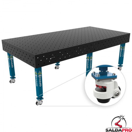 Banco per saldatura con ruote SteelPlus GPPH 2,4x1,2mt spessore 12mm, fori 16mm