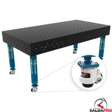 Banco per saldatura con ruote SteelPlus GPPH 2x1mt spessore 12mm, fori 16mm