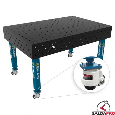 Banco per saldatura con ruote SteelPlus GPPH 1,5x1mt spessore 12mm, fori 16mm