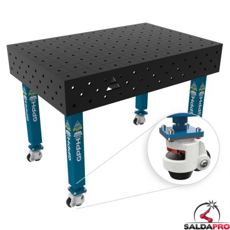 Banco per saldatura con ruote SteelPlus GPPH 1,2x0,8mt spessore 12mm, fori 16mm