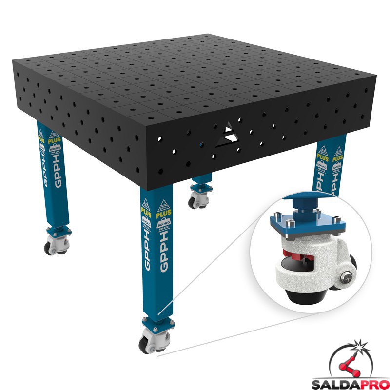 Banco per saldatura con ruote SteelPlus GPPH 1x1mt spessore 12mm, fori 16mm Banco per saldatura con ruote SteelPlus GPPH 1x1mt spessore 12mm, fori 16mm