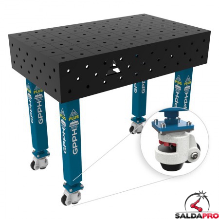 Banco per saldatura con ruote SteelPlus GPPH 1x0,6mt spessore 12mm, fori 16mm