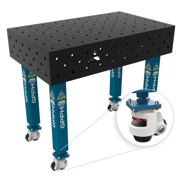 Banco per saldatura con ruote SteelPlus GPPH 1x0,6mt spessore 12mm, fori 16mm