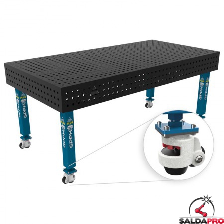 Banco per saldatura con ruote SteelPlus GPPH 2x1mt spessore 12mm, fori 16mm in griglia 50x50mm