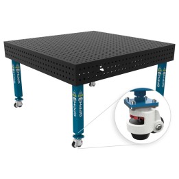 Banco per saldatura con ruote SteelPlus GPPH 1,5x1,48mt spessore 12mm, fori 16mm in griglia 50x50mm