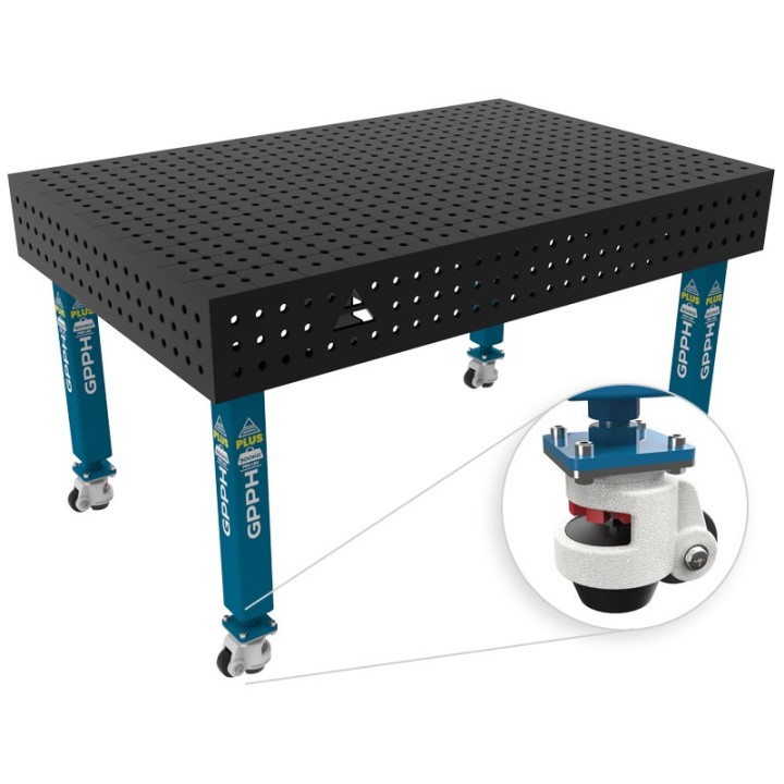 Banco per saldatura con ruote SteelPlus GPPH 1,5x1mt spessore 12mm, fori 16mm in griglia 50x50mm