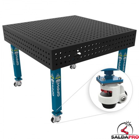 Banco per saldatura con ruote SteelPlus GPPH 1,2x1,2mt spessore 12mm, fori 16mm in griglia 50x50mm