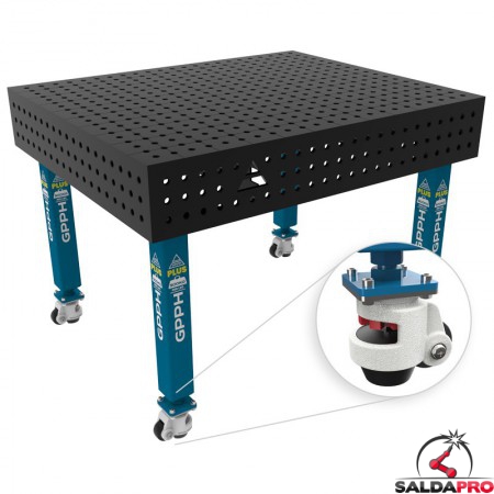Banco per saldatura con ruote SteelPlus GPPH 1,2x1mt spessore 12mm, fori 16mm in griglia 50x50mm
