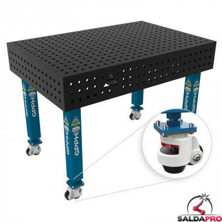 Banco per saldatura con ruote SteelPlus GPPH 1,2x0,8mt spessore 12mm, fori 16mm in griglia 50x50mm