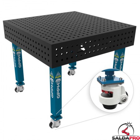 Banco per saldatura con ruote SteelPlus GPPH 1x1mt spessore 12mm, fori 16mm in griglia 50x50mm