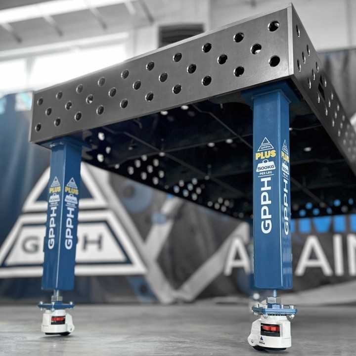 Banco per saldatura con ruote SteelPlus GPPH 1x0,6mt spessore 12mm, fori 16mm in griglia 50x50mm