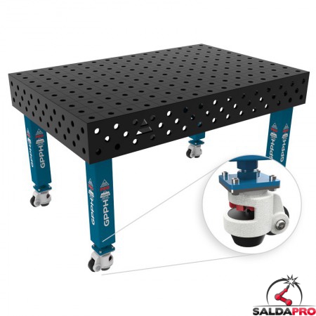 Banco per saldatura con ruote SteelMax GPPH 1,5x1mt spessore 15mm, fori 28mm