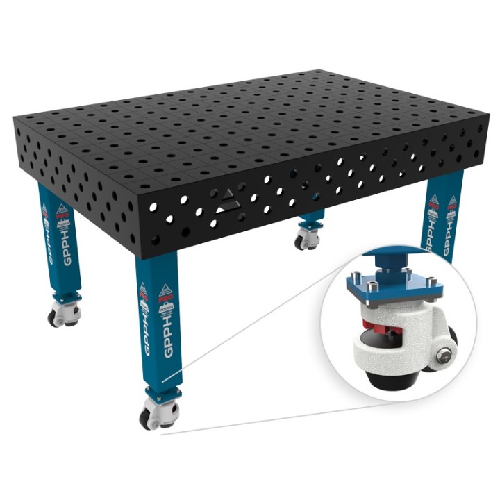 Banco per saldatura con ruote SteelMax GPPH 1,5x1mt spessore 15mm, fori 28mm