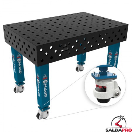 Banco per saldatura con ruote SteelMax GPPH 1,2x0,8mt spessore 15mm, fori 28mm