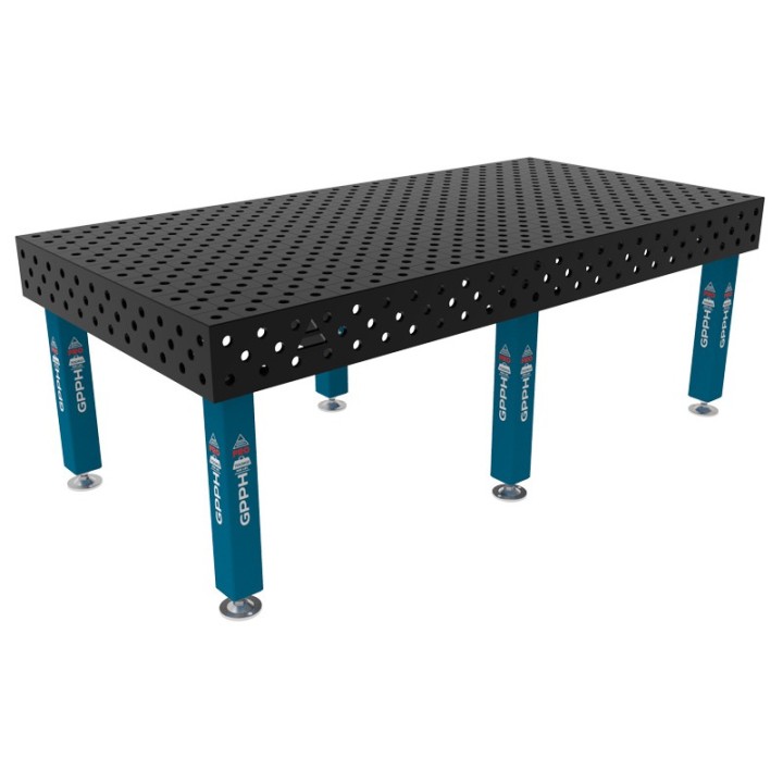 Banco per saldatura SteelMax GPPH 2,4x1,2mt spessore 15mm, fori 28mm in griglia diagonale