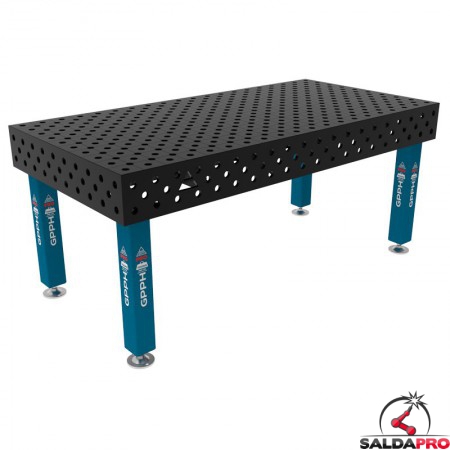 Banco per saldatura SteelMax GPPH 2x1mt spessore 15mm, fori 28mm in griglia diagonale