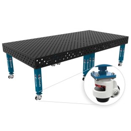 Banco per saldatura con ruote SteelMax GPPH 3x1,48mt spessore 15mm, fori 28mm in griglia diagonale