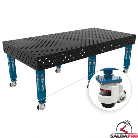 Banco per saldatura con ruote SteelMax GPPH 2,4x1,2mt spessore 15mm, fori 28mm in griglia diagonale