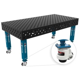 Banco per saldatura con ruote SteelMax GPPH 2x1mt spessore 15mm, fori 28mm in griglia diagonale