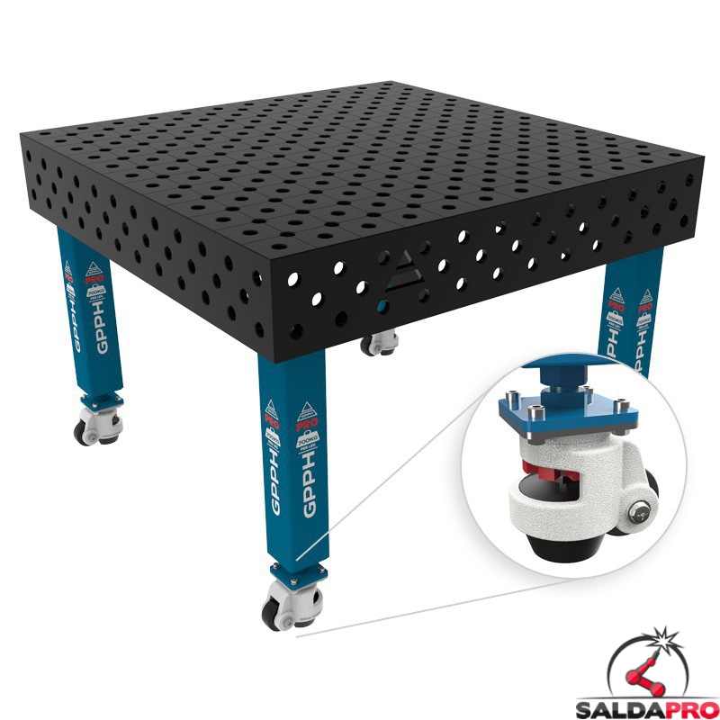 Banco per saldatura con ruote SteelMax GPPH 1,2x1,2mt spessore 15mm, fori 28mm in griglia diagonale Banco per saldatura con ruote SteelMax GPPH 1,2x1,2mt spessore 15mm, fori 28mm in griglia diagonale