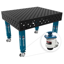 Banco per saldatura con ruote SteelMax GPPH 1,2x1mt spessore 15mm, fori 28mm in griglia diagonale