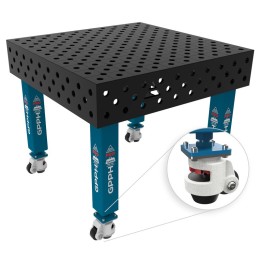 Banco per saldatura con ruote SteelMax GPPH 1x1mt spessore 15mm, fori 28mm in griglia diagonale