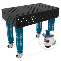 Banco per saldatura con ruote SteelMax GPPH 1x0,6mt spessore 15mm, fori 28mm in griglia diagonale