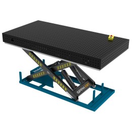 Banco per saldatura SteelEco idraulico GPPH 2,4x1,2mt spessore 8mm, fori 16mm in griglia 50x50mm