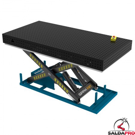 Banco per saldatura SteelEco idraulico GPPH 2,4x1,2mt spessore 8mm, fori 16mm in griglia 50x50mm